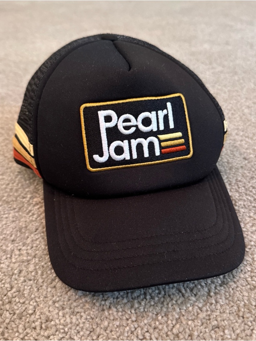 Pearl Jam 3 Stripe Black Mesh Dark Matter Tour Trucker Hat RETRO